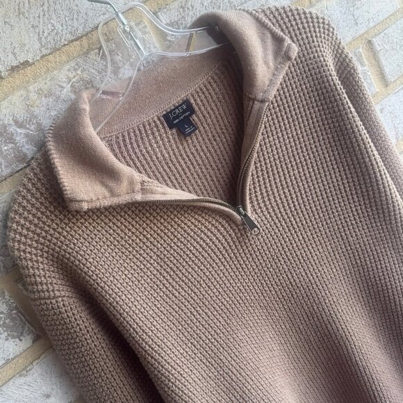 J. Crew Long Sleeve 1/4 Zip 100% Cotton Beige Waffle Knit Sweater Men's Size L - Picture 4 of 7